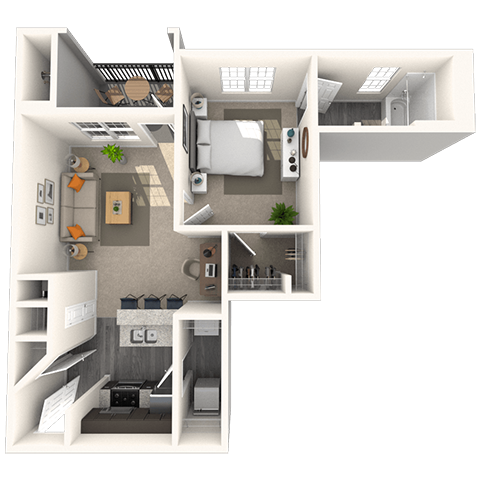Floor plan for 1 bed, 1 bath, 601 sqft