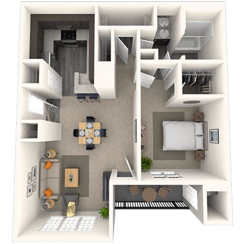 Floor plan for 1 bed, 1 bath, 840 sqft