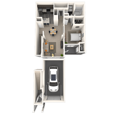 Floor plan for 1 bed, 1 bath, 882 sqft