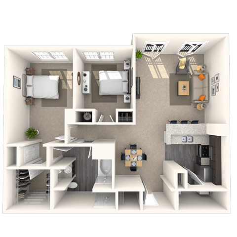 Floor plan for 2 beds, 1 bath, 1089 sqft