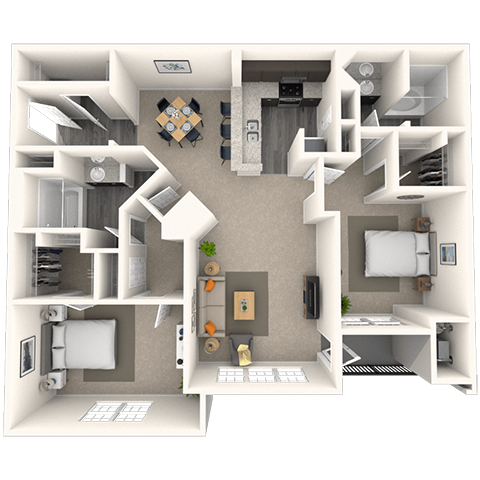 Floor plan for 2 beds, 2 baths, 1270 sqft