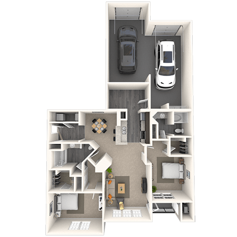 Floor plan for 2 beds, 2 baths, 1390 sqft