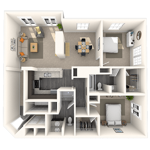 Floor plan for 2 beds, 2 baths, 1261 sqft