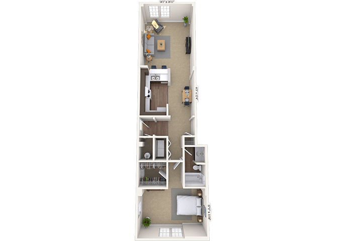 Floor plan for 1 bed, 1 bath, 1112 sqft