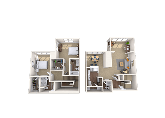 Floor plan for 2 beds, 2 baths, 1398 sqft