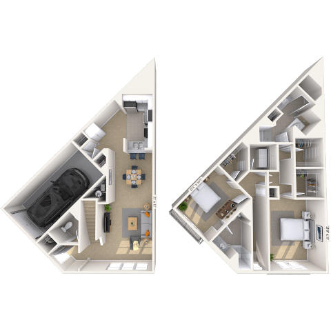 Floor plan for 2 beds, 2 baths, 1087 sqft