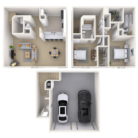 Floor plan for 2 beds, 2.5 baths, 1495 sqft