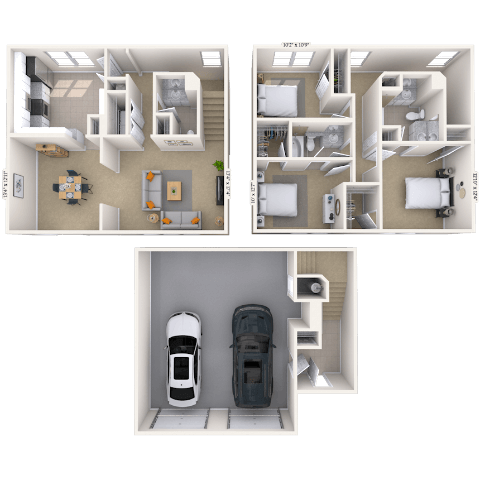 Floor plan for 2 beds, 2.5 baths, 1501 sqft