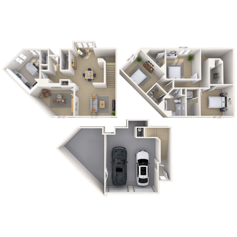 Floor plan for 3 beds, 2.5 baths, 1492 sqft