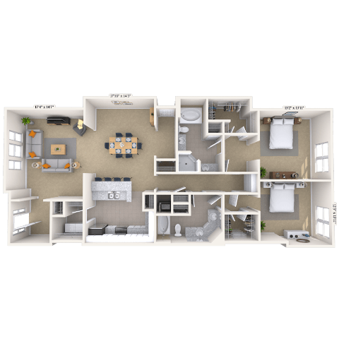 Floor plan for 3 beds, 3 baths, 1721 sqft
