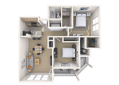 Floor plan for 2 beds, 1 bath, 993 sqft