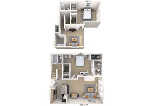 Floor plan for 2 beds, 2 baths, 1302 sqft
