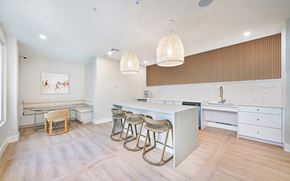 Tampa apartment for rent - a kitchen with a long counter and three stools