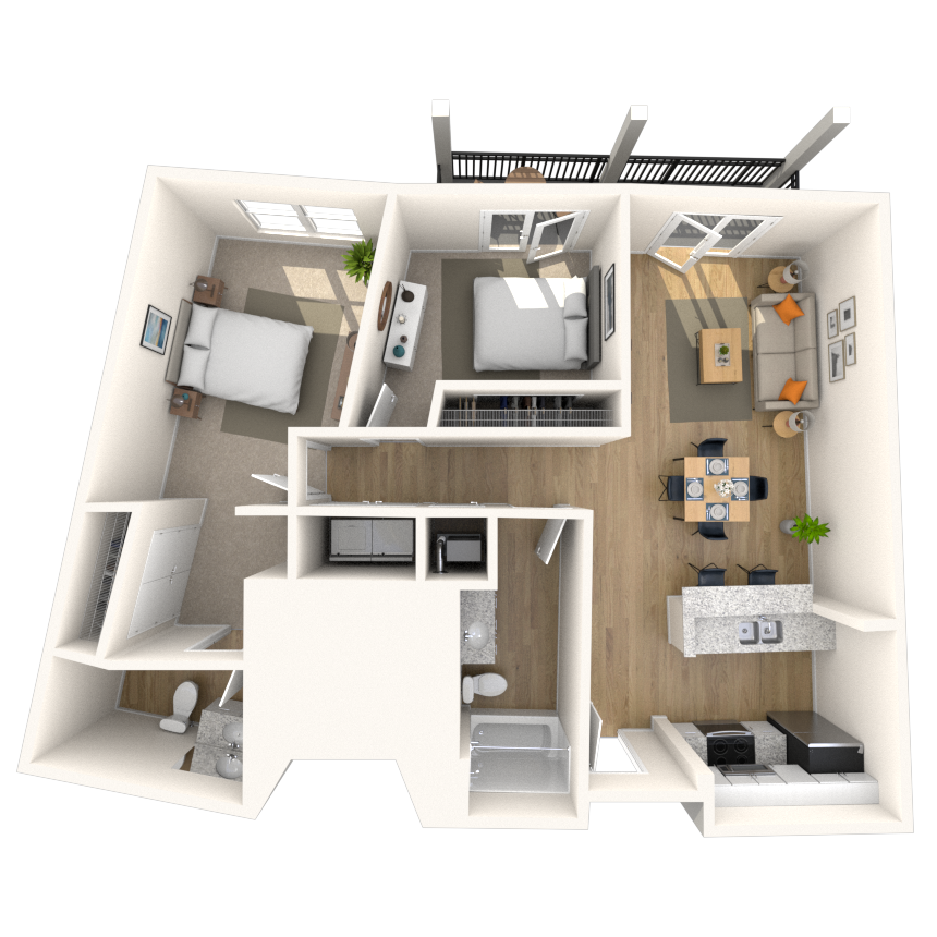Floor plan for 2 beds, 2 baths, 976 sqft