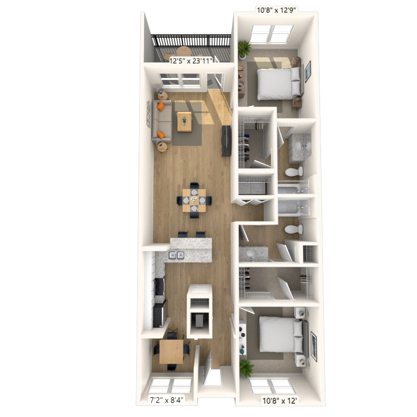 Floor plan for 2 beds, 2 baths, 1146 sqft
