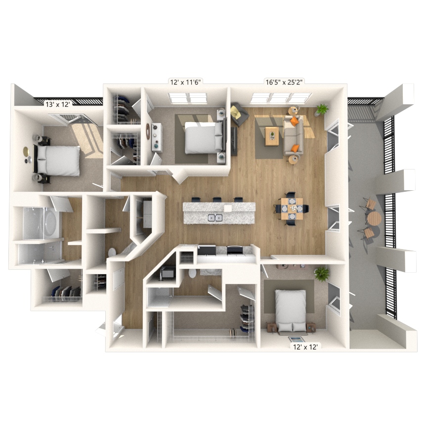 Floor plan for 3 beds, 3 baths, 1661 sqft