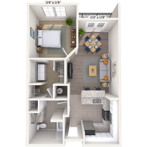 Floor plan for 1 bed, 1 bath, 703 sqft