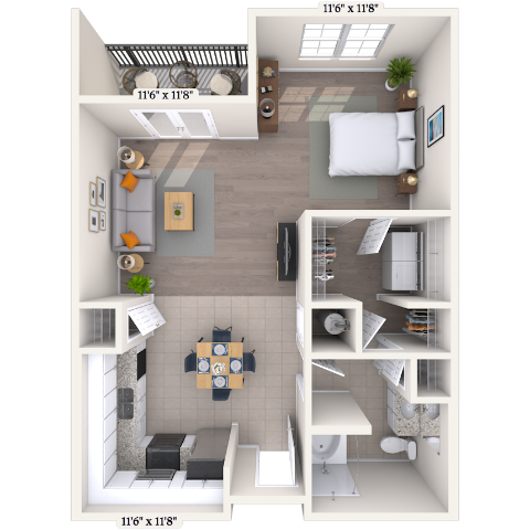 Floor plan for 1 bed, 1 bath, 788 sqft