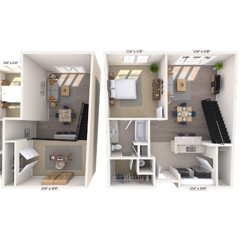 Floor plan for 1 bed, 1 bath, 1000 sqft
