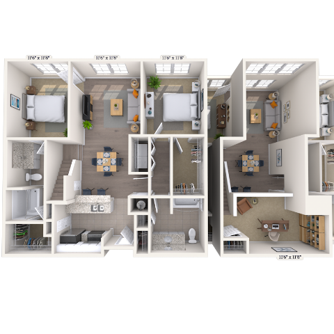 Floor plan for 2 beds, 2 baths, 1191 sqft