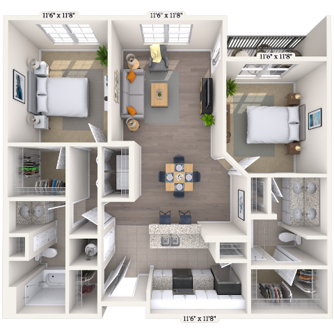 Floor plan for 2 beds, 2 baths, 1083 sqft