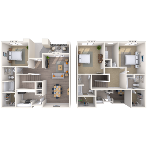 Floor plan for 3 beds, 3 baths, 1844 sqft
