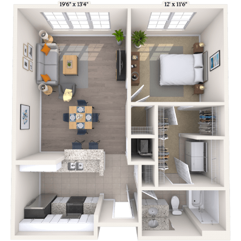 Floor plan for 1 bed, 1 bath, 794 sqft