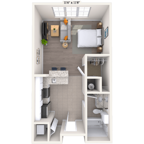 Floor plan for studio, 1 bath, 720 sqft