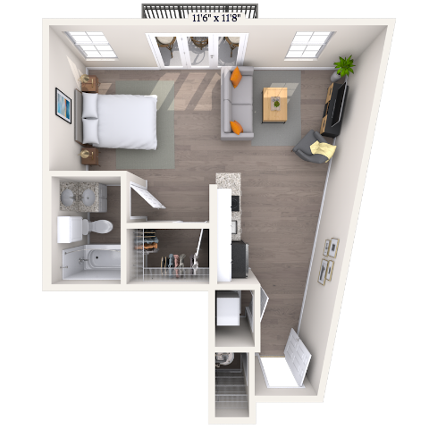 Floor plan for studio, 1 bath, 551 sqft