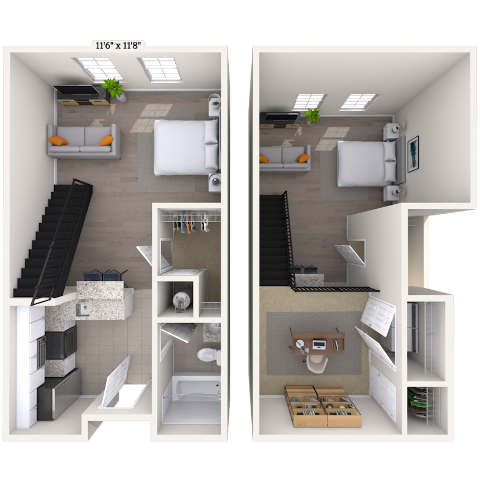Floor plan for studio, 1 bath, 788 sqft