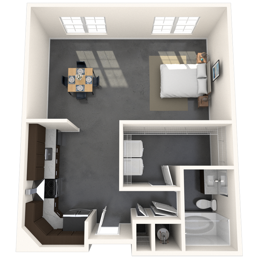 Floor plan for studio, 1 bath, 880 sqft