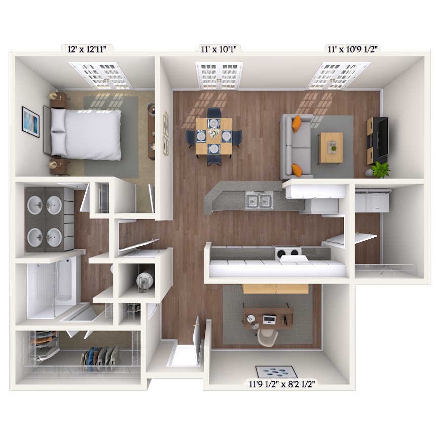 Floor plan for 1 bed, 1 bath, 1146 sqft