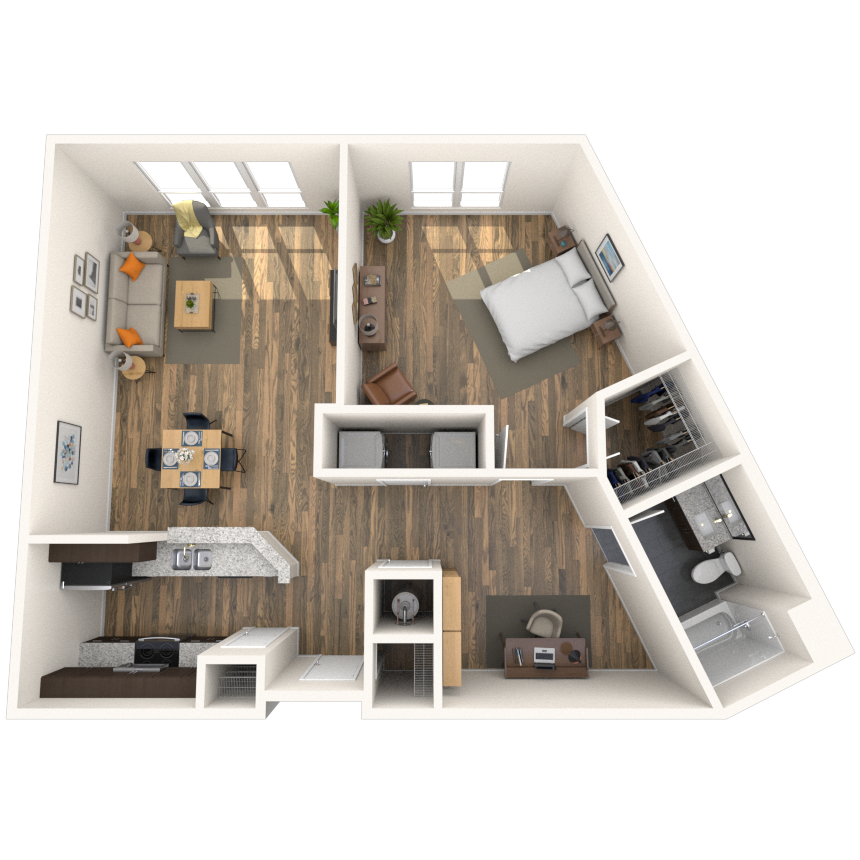 Floor plan for 1 bed, 1 bath, 1013 sqft