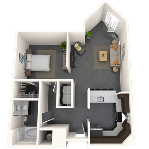 Floor plan for studio, 1 bath, 707 sqft