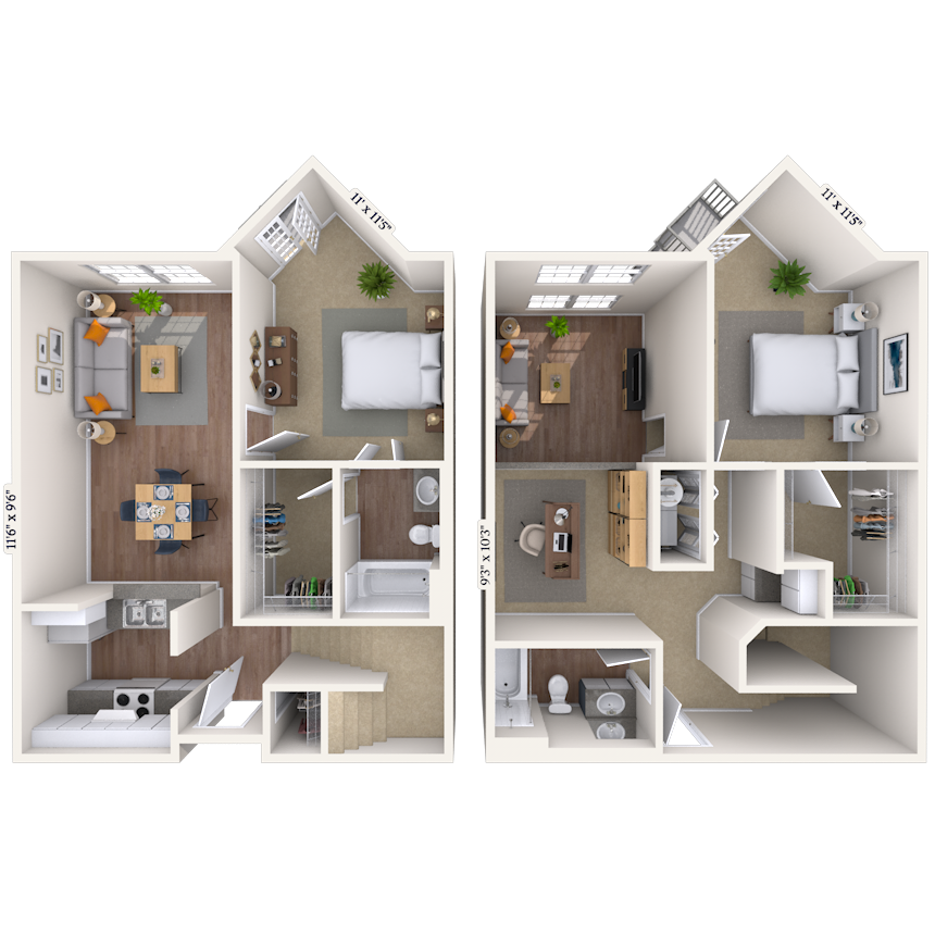 Floor plan for 2 beds, 2 baths, 1236 sqft