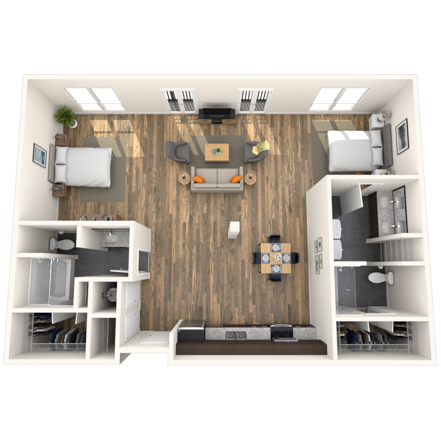 Floor plan for 2 beds, 2 baths, 1211 sqft