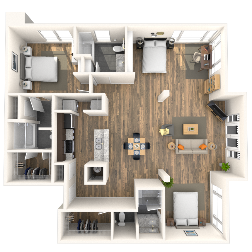 Floor plan for 3 beds, 3 baths, 1536 sqft