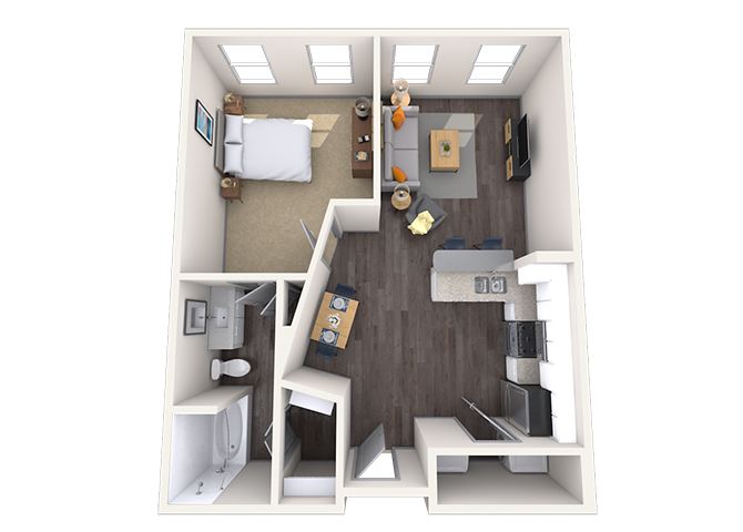 Floor plan for studio, 1 bath, 757 sqft