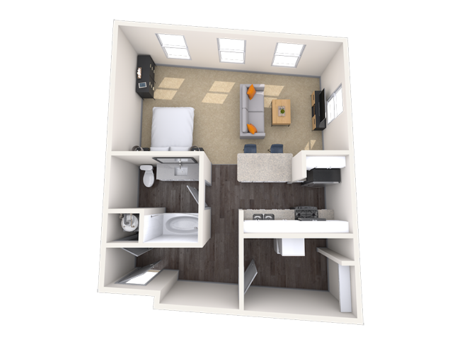 Floor plan for studio, 1 bath, 763 sqft