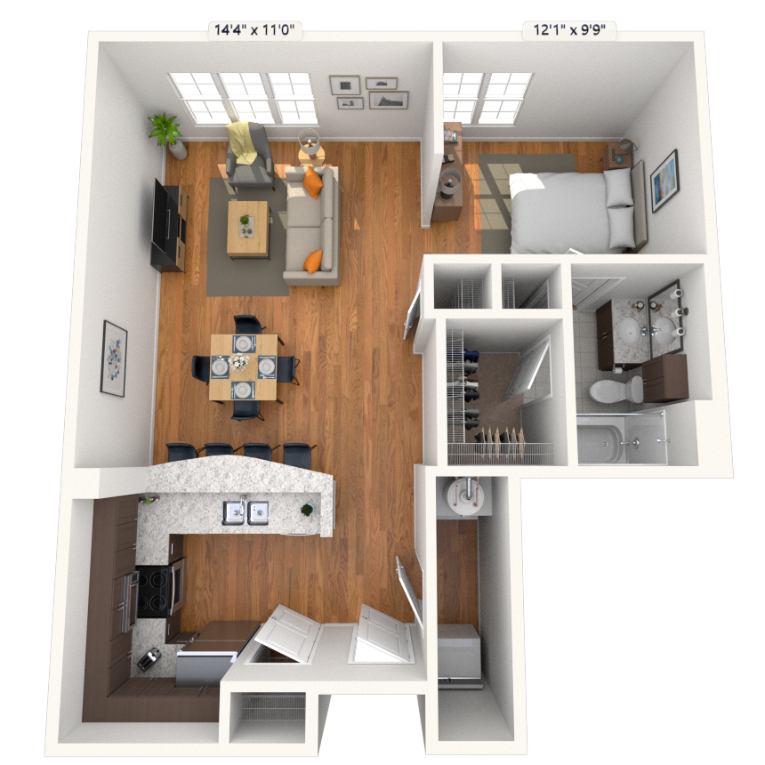 Floor plan for studio, 1 bath, 710 sqft