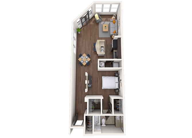Floor plan for studio, 1 bath, 822 sqft