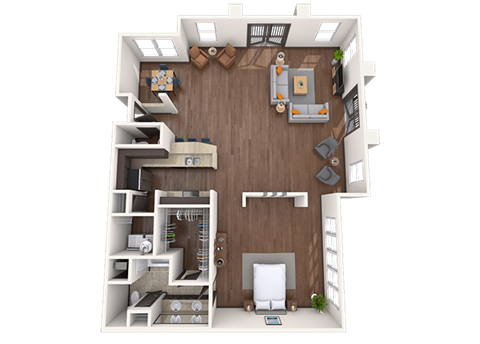 Floor plan for 1 bed, 1.5 baths, 1608 sqft