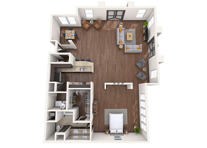 Floor plan for studio, 1.5 baths, 1285 sqft