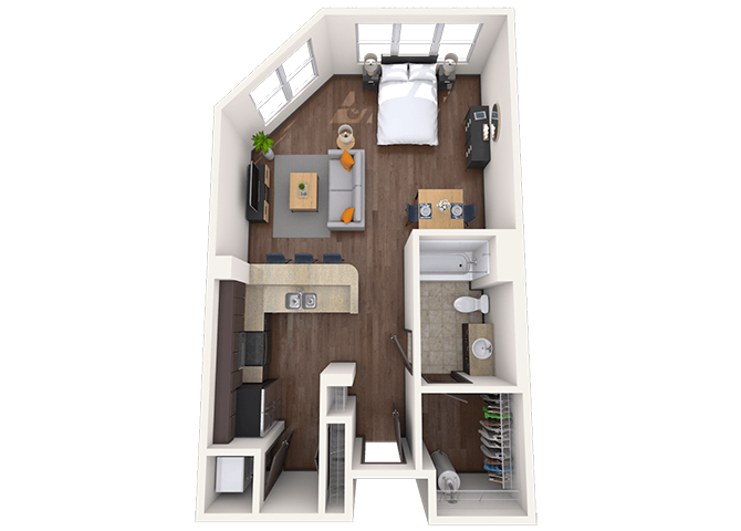 Floor plan for studio, 1 bath, 530 sqft
