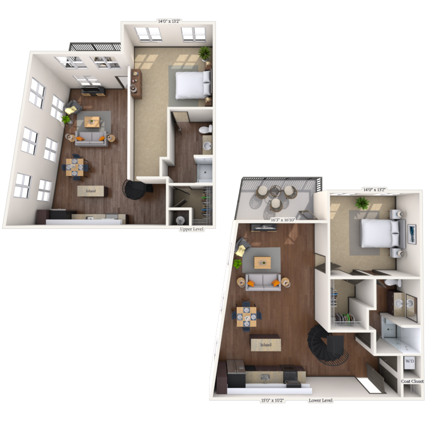 Floor plan for 2 beds, 2 baths, 1286 sqft