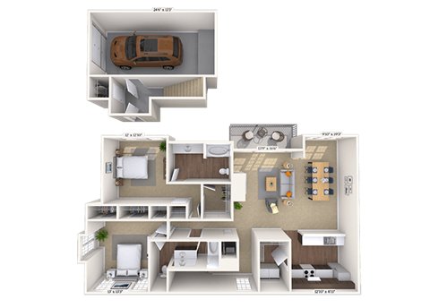 Floor plan for 2 beds, 2 baths, 1428 sqft