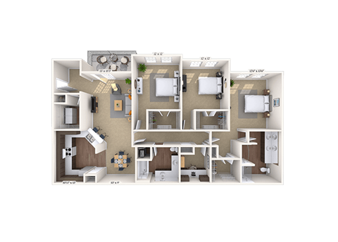 Floor plan for 3 beds, 2 baths, 1663 sqft