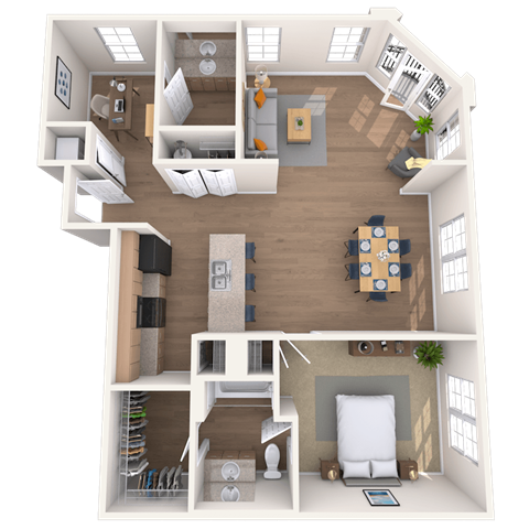 Floor plan for 1 bed, 1 bath, 1020 sqft