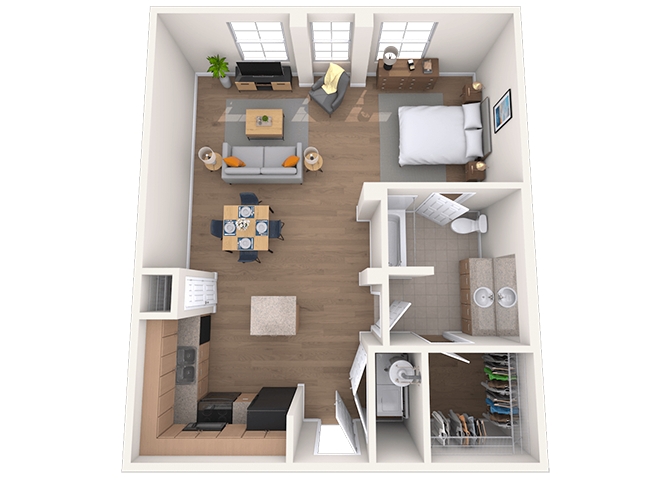 Floor plan for studio, 1 bath, 782 sqft