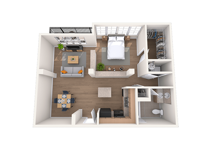 Floor plan for studio, 1 bath, 782 sqft